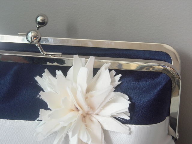 Contemporary Bride - Navy Satin Bridal Clutch - Ready to Ship or Customized in your own Wedding Colors