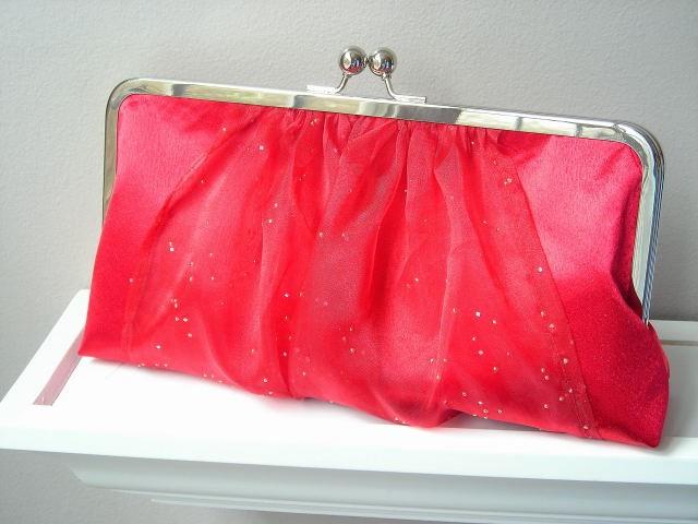 Nicole Evening Clutch in Deep Red with Sparkle Sash - READY TO SHIP or Customizable in the Color of your Choice