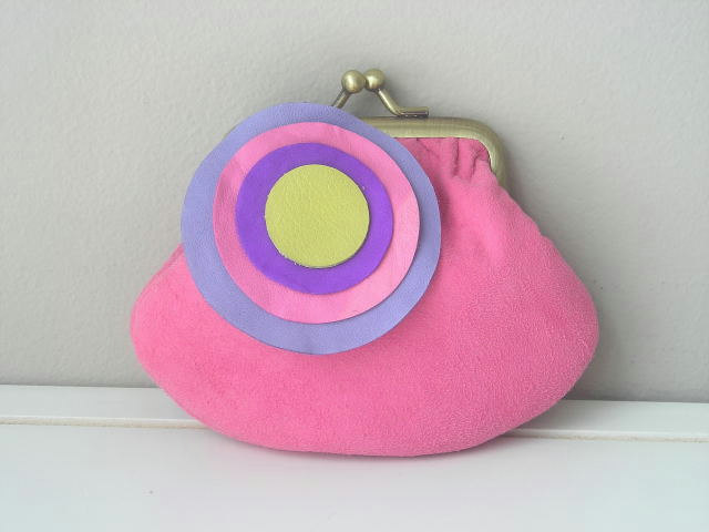 Cute Suede Leather Coin Purse in Dark Pink