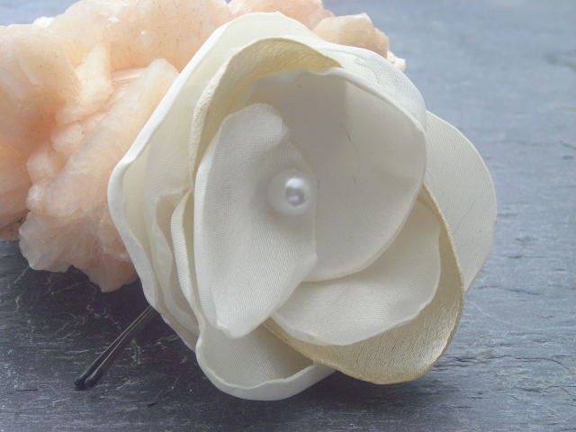 Fabric Flower Bobby Pin in Ivory - Customizable in your wedding colors