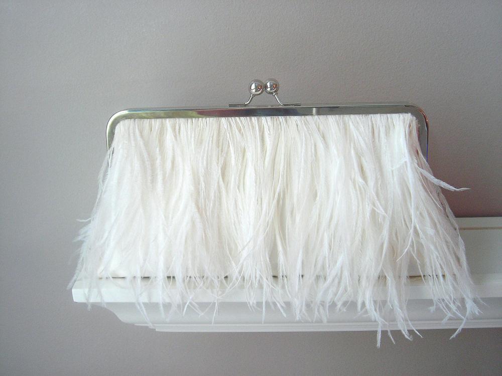 Valerie Dupioni Silk & Ostrich Feather Bridal Clutch in Ivory, Made to Order