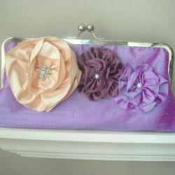 Jessica Modern Dupioni Silk Bridal Clutch with Flower Accents - Made to Order and Customizable in the Colors of your Choice