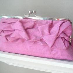 Sabrina Bridal Dupioni Silk Clutch in Raspberry Ready to Ship