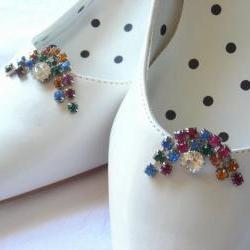 Vintage Rhinestone Shoe Clips in Rainbow Colors