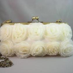 Wedding Clutch - Ivory XL Bridal Clutch with Brass Chain - Ready to Ship