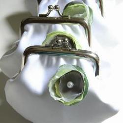 Wedding on a Budget - 5 Cute Satin Bridesmaids' Coin Purses with Fabric Flowers Customized in your Wedding Colors