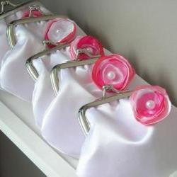 Wedding on a Budget - 5 Cute Satin Bridesmaids' Coin Purses with Fabric Flowers Customized in your Wedding Colors