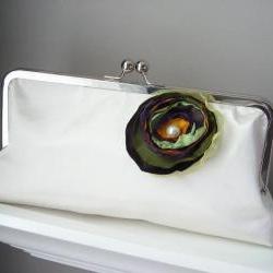 Spring Bride - Ivory Satin Bridal Clutch - Ready to Ship or Customized in your own Wedding Colors