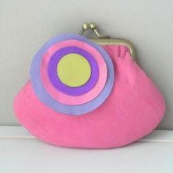 Cute Suede Leather Coin Purse in Dark Pink