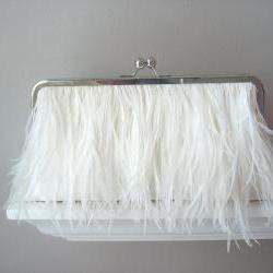 Valerie Dupioni Silk & Ostrich Feather Bridal Clutch in Ivory, Made to Order