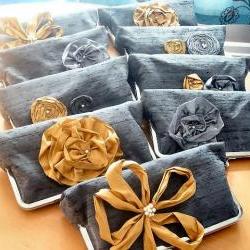 Modern Bridesmaids Dupioni Silk Clutch with Silk Flower Accents - Customizable in the Color of your Choice