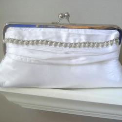Wedding Clutch - Vanessa Dupioni Silk Bridal Clutch in White with Vintage Rhinestone Jewelry - Ready to Ship
