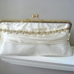 Vanessa Dupioni Silk Bridal Clutch in Ivory with Vintage Rhinestone Jewelry - Ready to Ship